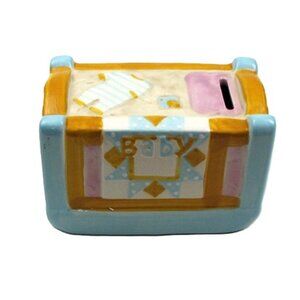 Ceramic Baby Crib Money Coin Bank 3 1/2" tall by 5 1/2" wide 049-11634